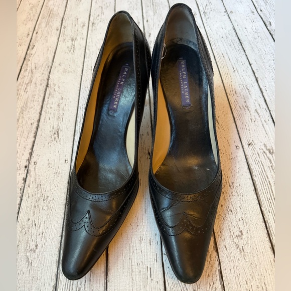 Ralph Lauren Purple Label High Heel Calfskin Shoes Black Size 9.5